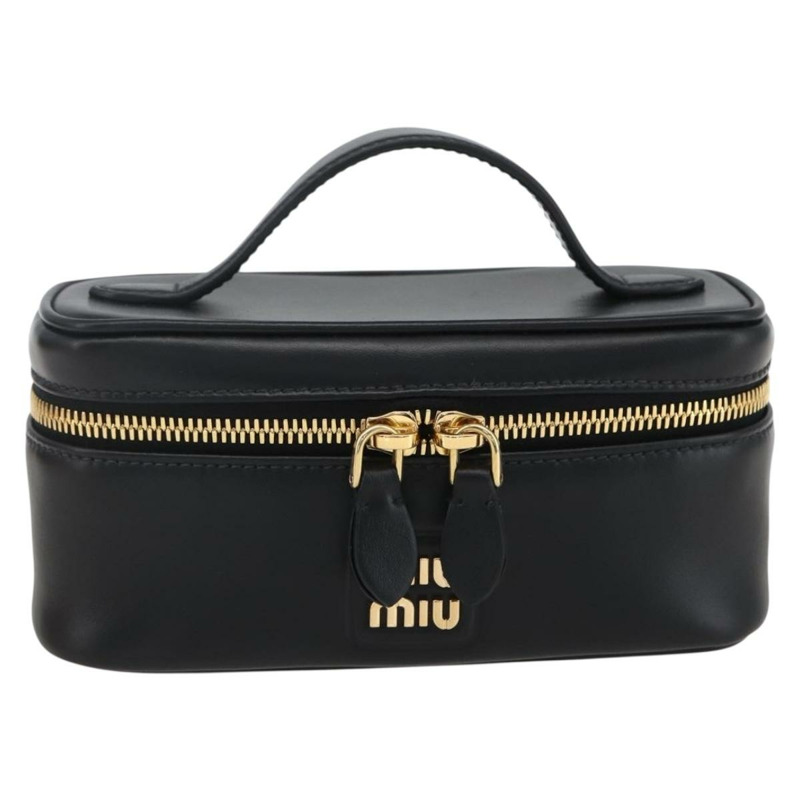 【日本直送】Miu Miu 音箱收納包/化妝包/皮革黑色金色正品 161324M-12