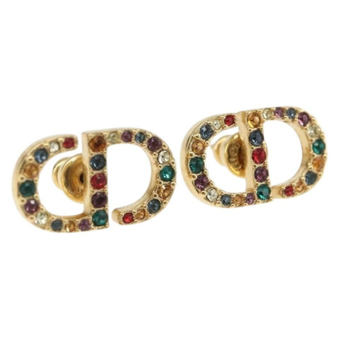 Christian Dior 鑲鑽耳環 金屬金 正品 168258M