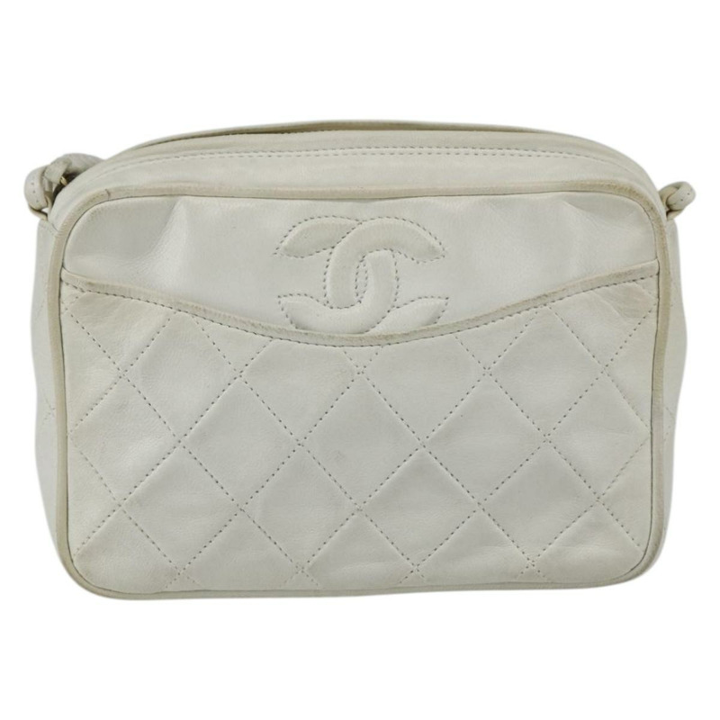 【日本直送】香奈兒 Matelasse 皮革單肩包 白色 金色 CC 標誌 正品 BA10848-12