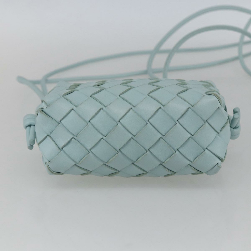 【日本直送】BOTTEGA VENETA INTRECCIATO 皮革肩背包 淺藍色 金色 Auth bs32785V-4