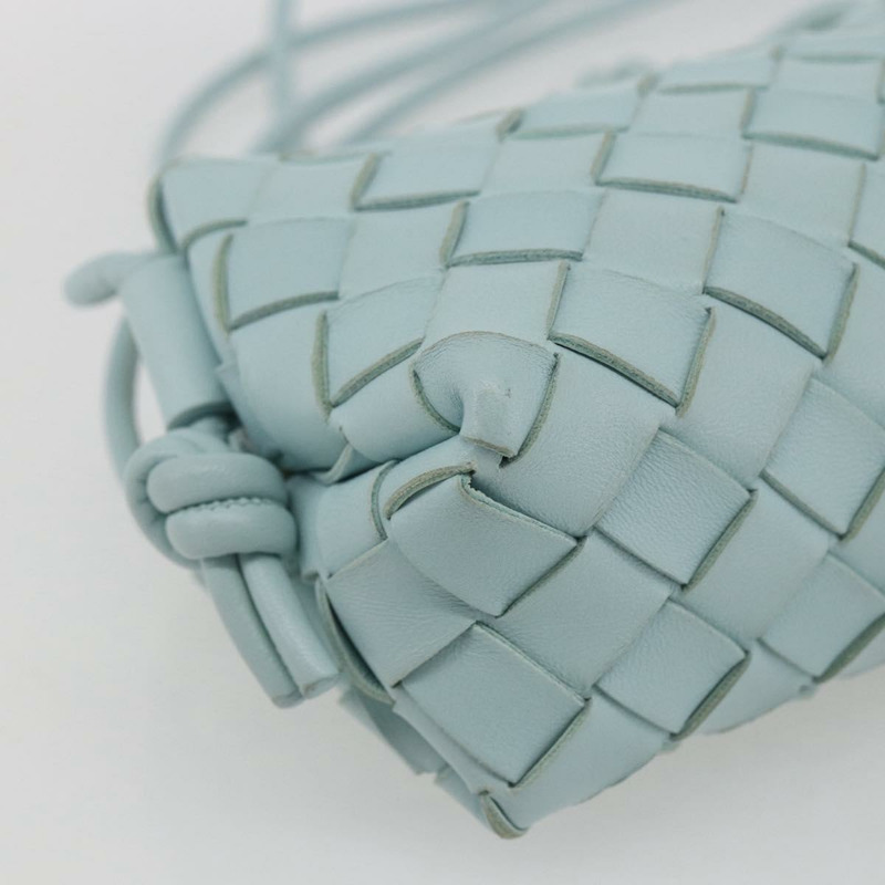 【日本直送】BOTTEGA VENETA INTRECCIATO 皮革肩背包 淺藍色 金色 Auth bs32785V-15