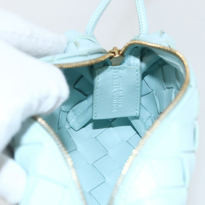 【日本直送】BOTTEGA VENETA INTRECCIATO 皮革肩背包 淺藍色 金色 Auth bs32785V-17