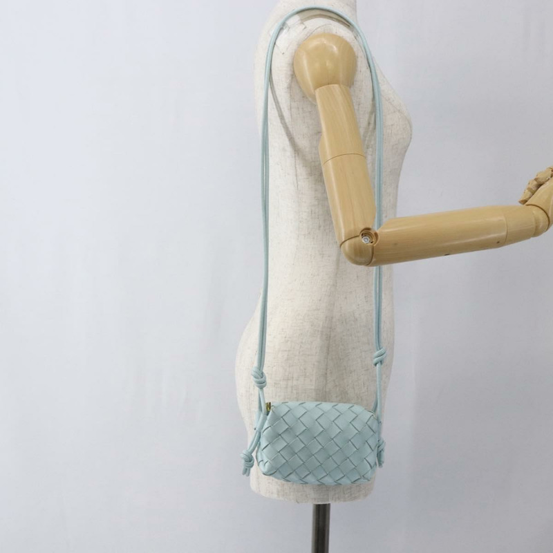 【日本直送】BOTTEGA VENETA INTRECCIATO 皮革肩背包 淺藍色 金色 Auth bs32785V-19