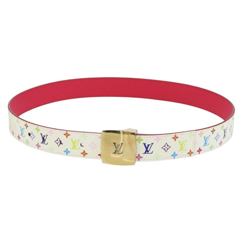 路易威登 Monogram Multicolor Ceinture Carre 腰帶 白色 LV 正品 ki6477