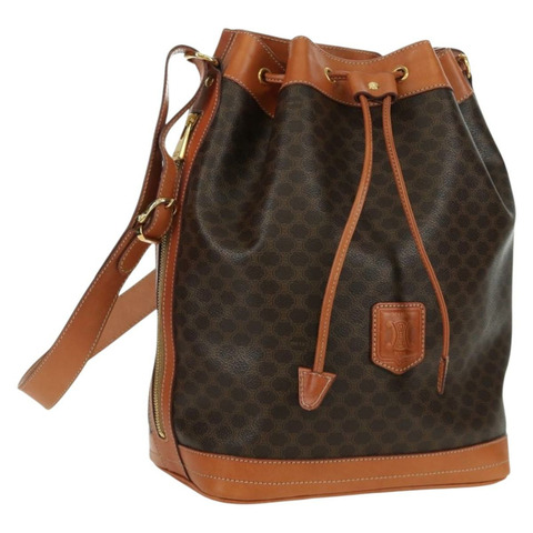 CELINE Macadam帆布肩背包 PVC皮革 棕色 金色 正品 ki6449M