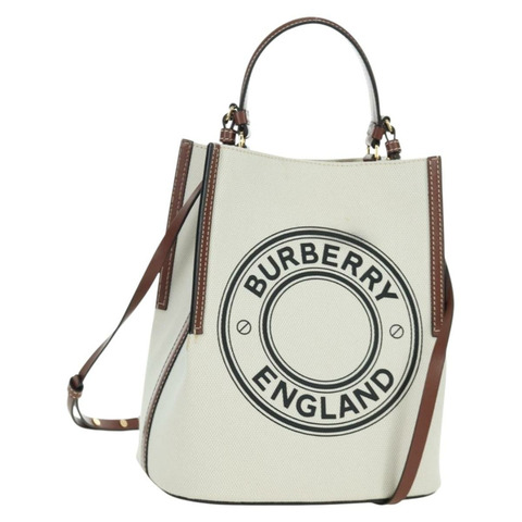 BURBERRY Peggy 水桶包手提包帆布兩用包 白色 黑色 正品 am10836V