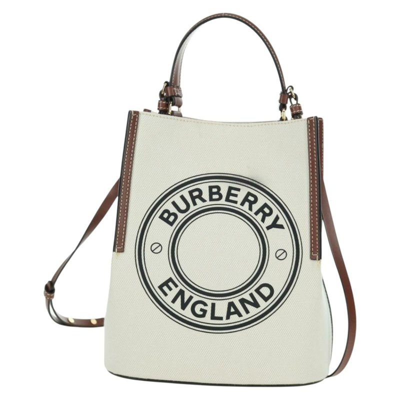 【日本直送】BURBERRY Peggy 水桶包手提包帆布兩用包 白色 黑色 正品 am10836V-1