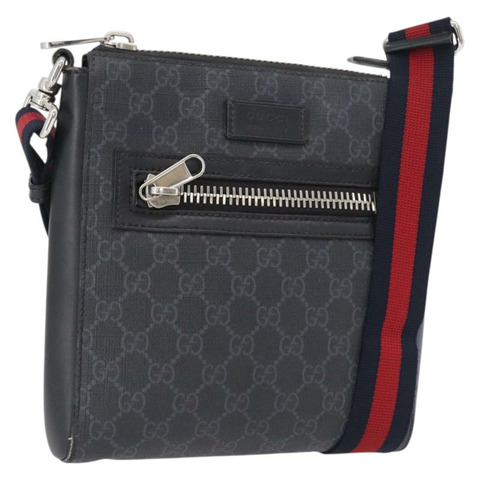 GUCCI GG Supreme Sherry Line 單肩包 PVC 黑色銀色 523599 正品 gh1751
