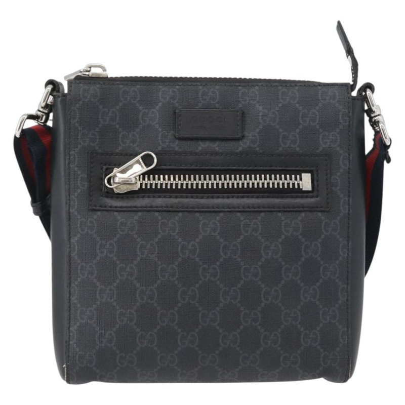 【日本直送】GUCCI GG Supreme Sherry Line 單肩包 PVC 黑色銀色 523599 正品 gh1751-1