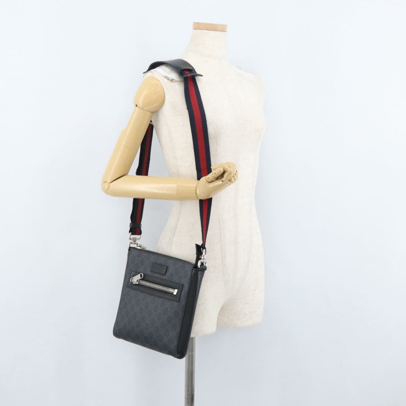 【日本直送】GUCCI GG Supreme Sherry Line 單肩包 PVC 黑色銀色 523599 正品 gh1751-22