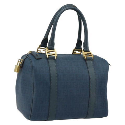 FENDI Zucchino帆布波士頓包 海軍藍 金色 正品 gh1746