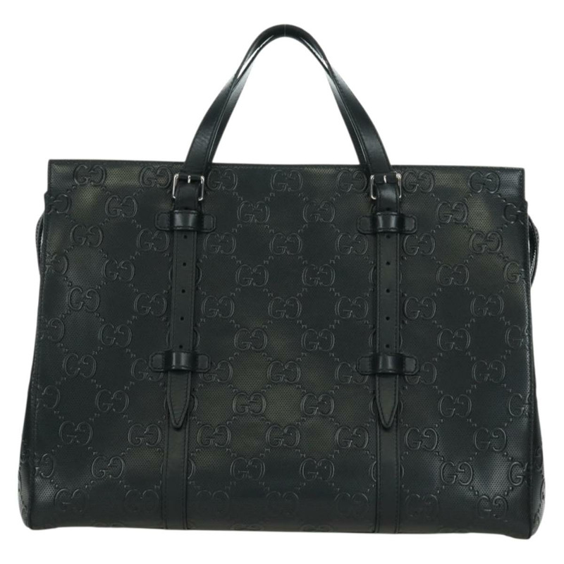 【日本直送】GUCCI GG 壓花手提包 PVC 黑色金色 Auth mr2079V-1