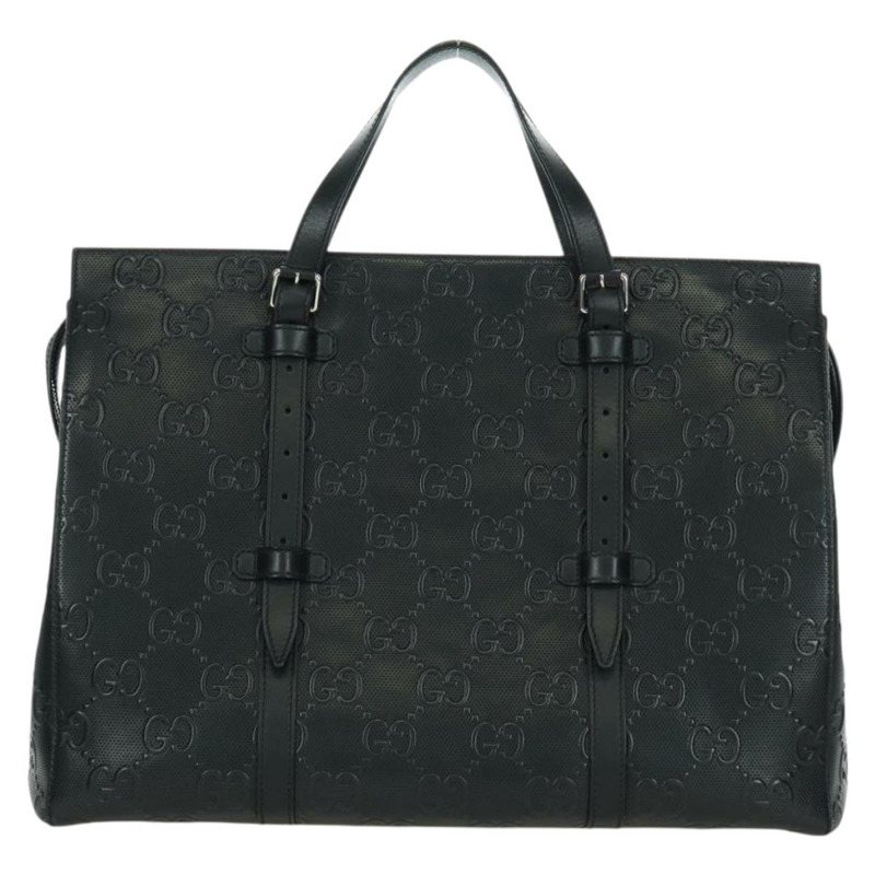 【日本直送】GUCCI GG 壓花手提包 PVC 黑色金色 Auth mr2079V-2