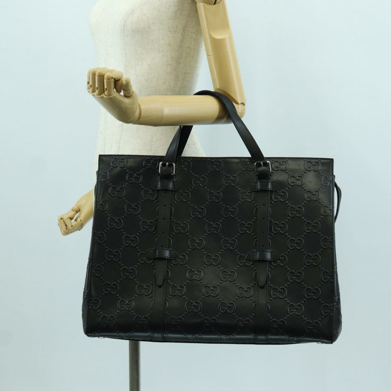 【日本直送】GUCCI GG 壓花手提包 PVC 黑色金色 Auth mr2079V-22