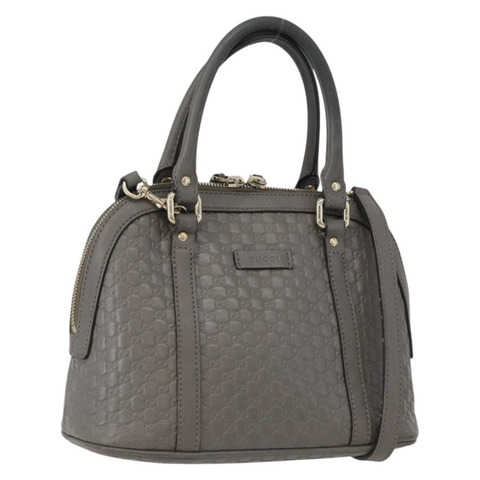 GUCCI Micro GG 帆布 Guccissima 手提包 皮革 2way 灰色金色 449654 Auth mr2015