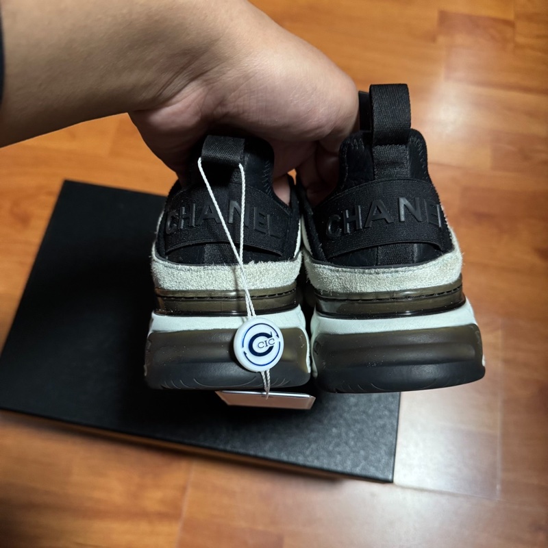 Chanel正品運動鞋香奈兒徽標雙c休閒鞋 女款白灰色 36碼-5
