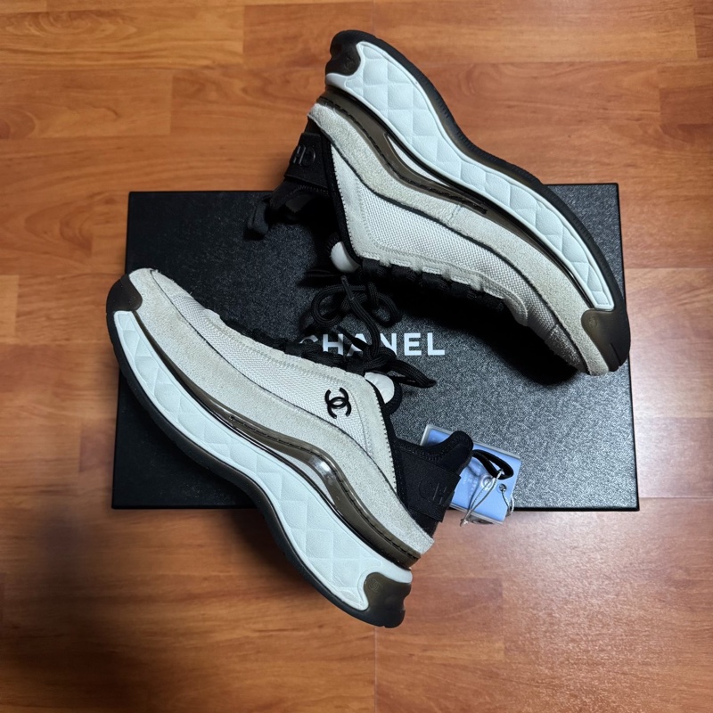 Chanel正品運動鞋香奈兒徽標雙c休閒鞋 女款白灰色 36碼-7