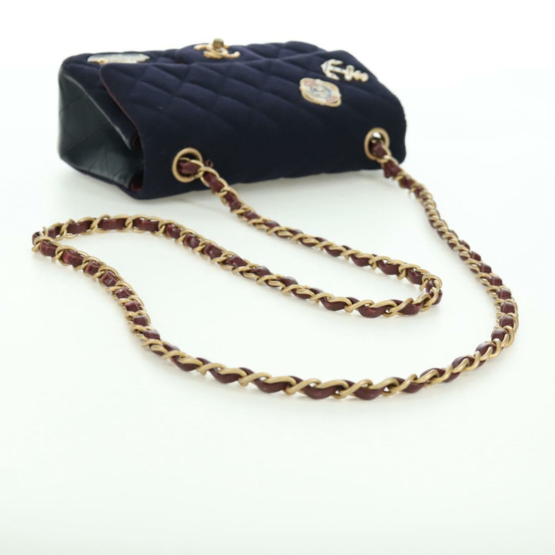 【日本直送】香奈兒 (CHANEL) 迷你絎縫 20 鏈條巴黎漢堡包 棉質海軍藍 CC 正品 172560SAM-6