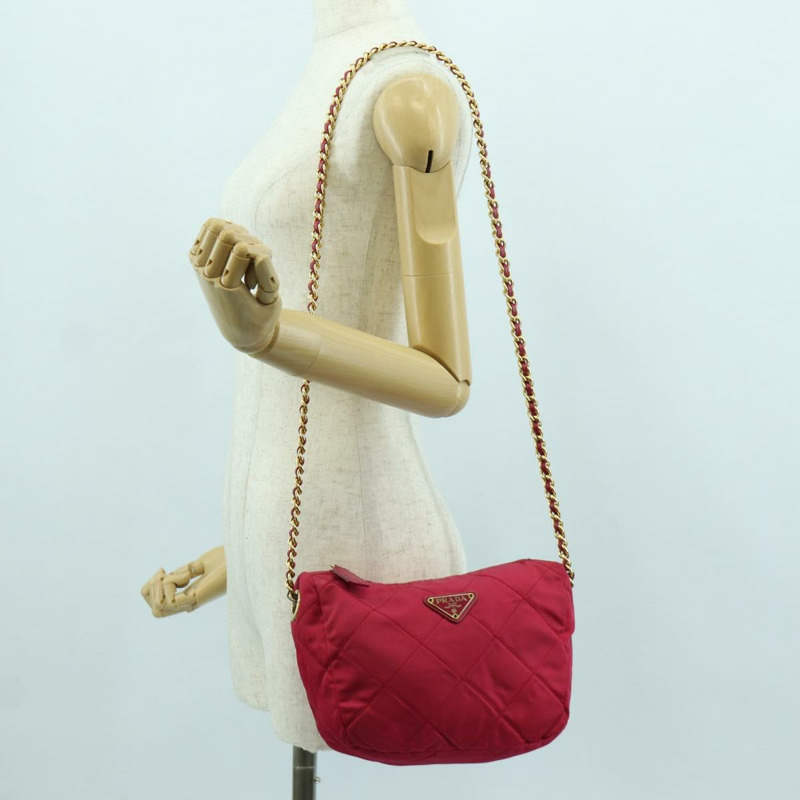 【日本直送】PRADA 尼龍粉紅金色鏈條單肩包 Auth 166995A-23