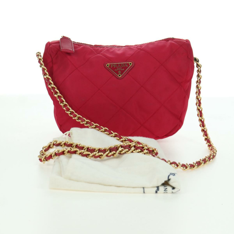 【日本直送】PRADA 尼龍粉紅金色鏈條單肩包 Auth 166995A-24