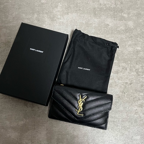 正品 Ysl 經典荔枝皮卡夾零錢包