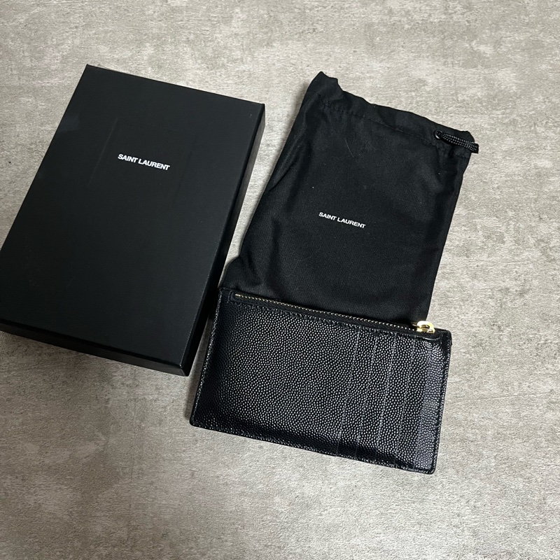 正品 Ysl 經典荔枝皮卡夾零錢包-1