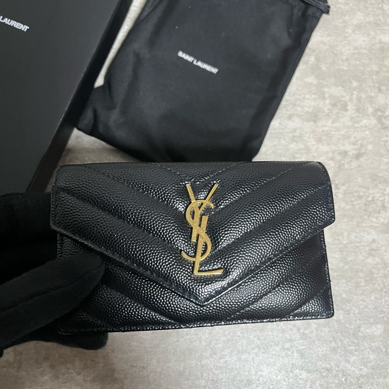 正品 Ysl 經典荔枝皮卡夾零錢包-3