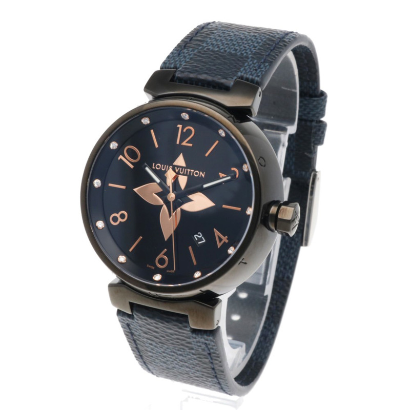 二手路易威登 Tambour 全黑 GM 手錶，不鏽鋼，QA049，石英機芯，男士。-2