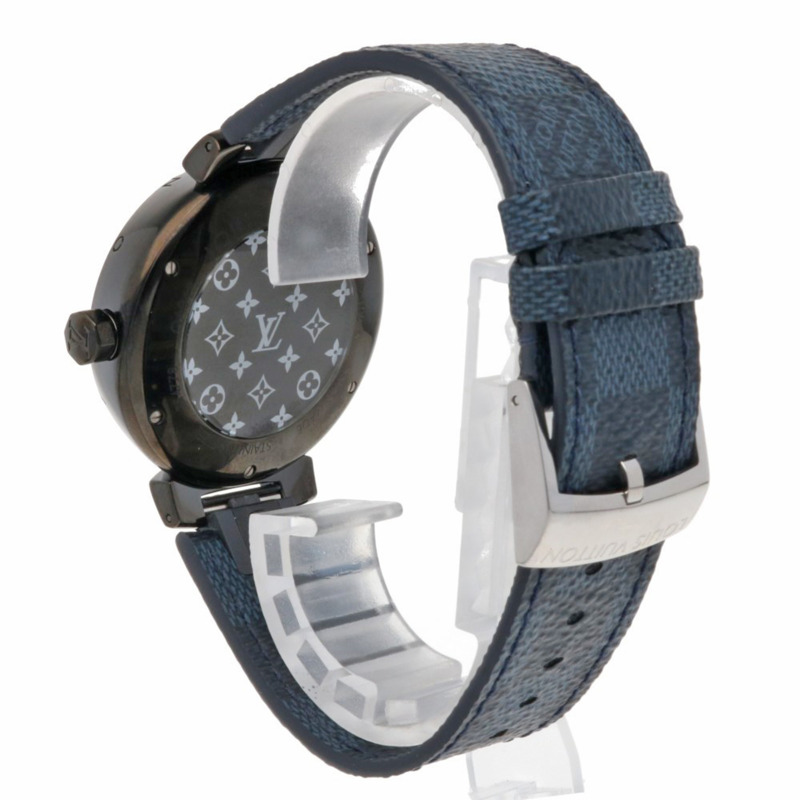 二手路易威登 Tambour 全黑 GM 手錶，不鏽鋼，QA049，石英機芯，男士。-4