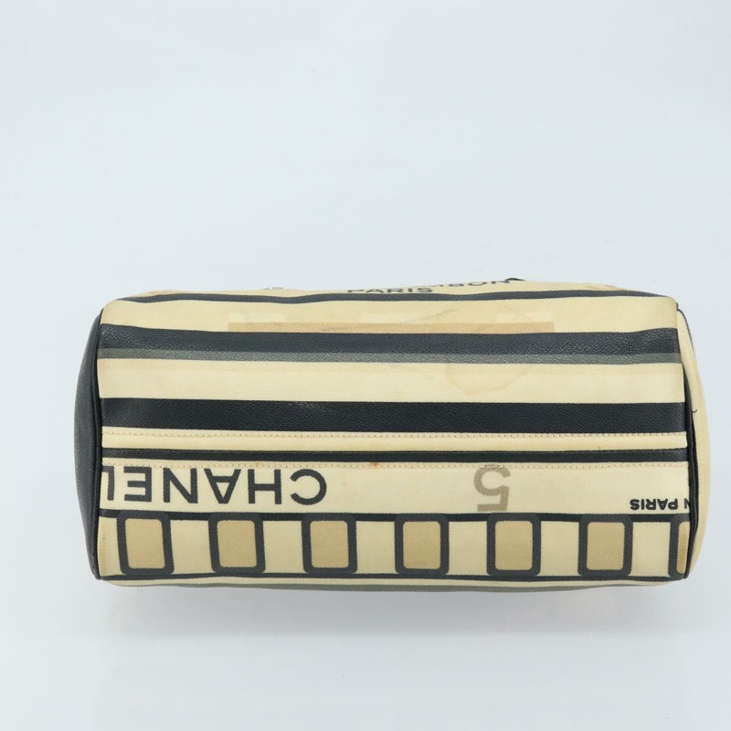 【日本直送】香奈兒中央車站波士頓包 PVC 皮革 黑色 米色 CC 標誌 正品 171456A-8