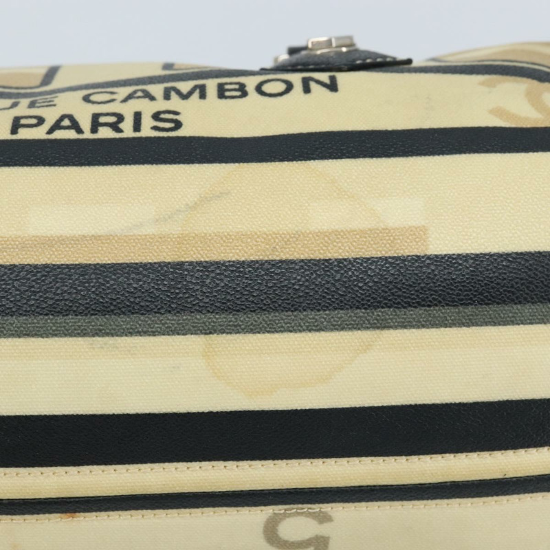 【日本直送】香奈兒中央車站波士頓包 PVC 皮革 黑色 米色 CC 標誌 正品 171456A-9