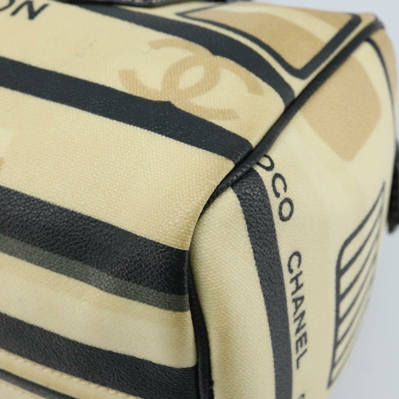 【日本直送】香奈兒中央車站波士頓包 PVC 皮革 黑色 米色 CC 標誌 正品 171456A-10