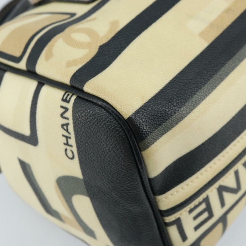 【日本直送】香奈兒中央車站波士頓包 PVC 皮革 黑色 米色 CC 標誌 正品 171456A-11