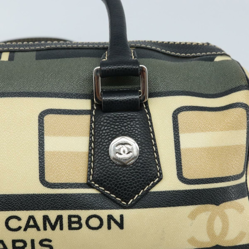 【日本直送】香奈兒中央車站波士頓包 PVC 皮革 黑色 米色 CC 標誌 正品 171456A-14