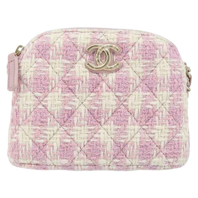 【日本直送】香奈兒鏈絎縫肩背包，粉紅色斜紋軟呢，銀色雙C標誌，正品編號171468SAM-1