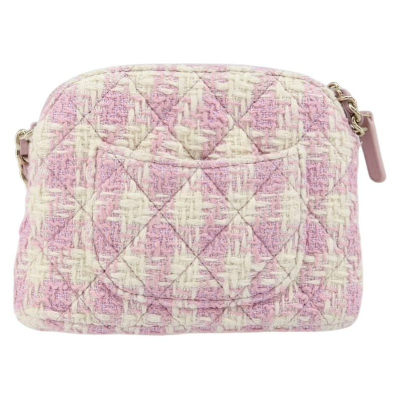 【日本直送】香奈兒鏈絎縫肩背包，粉紅色斜紋軟呢，銀色雙C標誌，正品編號171468SAM-2