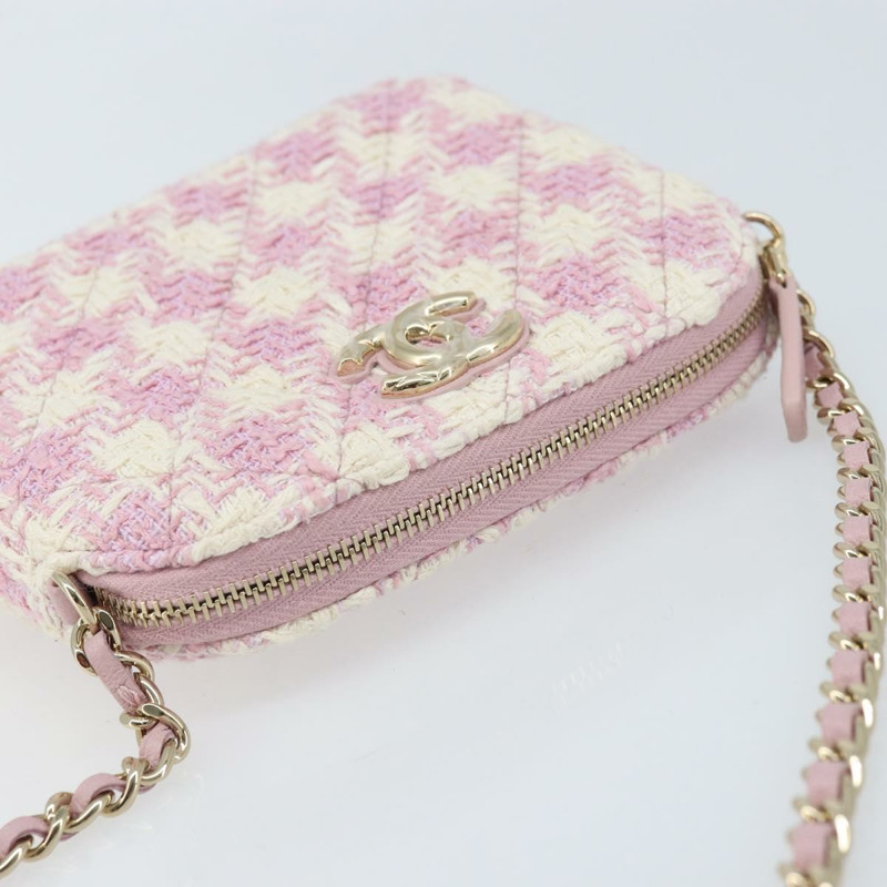 【日本直送】香奈兒鏈絎縫肩背包，粉紅色斜紋軟呢，銀色雙C標誌，正品編號171468SAM-5