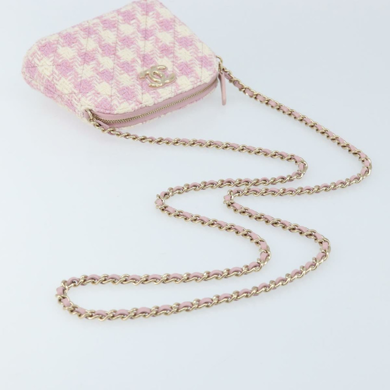 【日本直送】香奈兒鏈絎縫肩背包，粉紅色斜紋軟呢，銀色雙C標誌，正品編號171468SAM-6