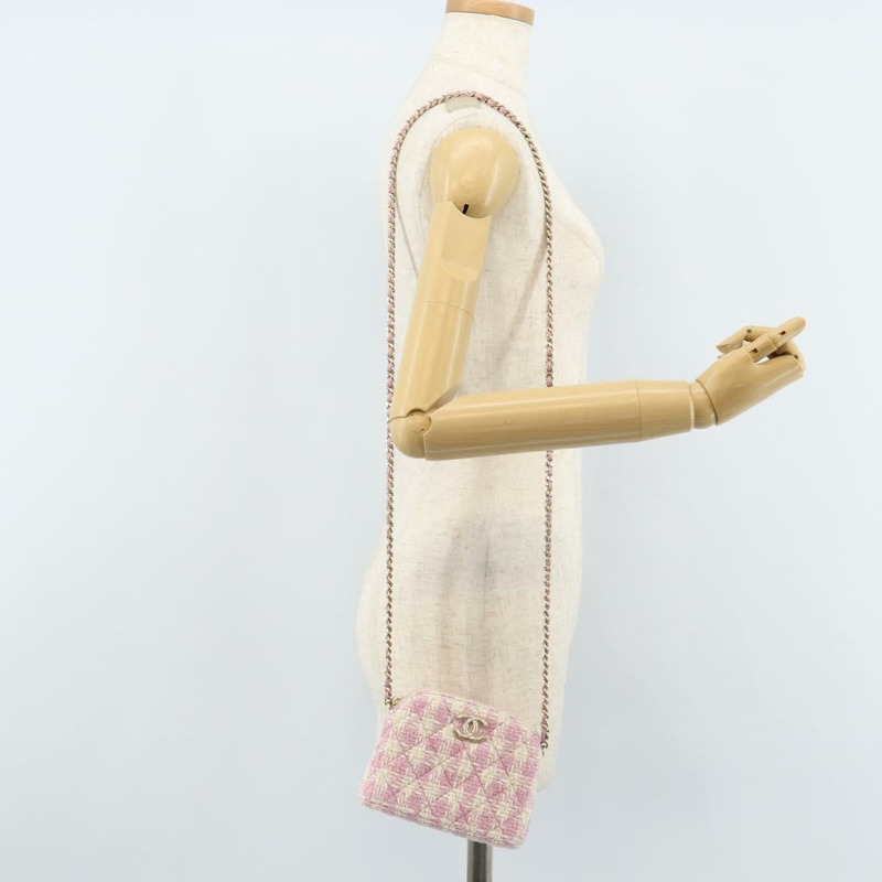 【日本直送】香奈兒鏈絎縫肩背包，粉紅色斜紋軟呢，銀色雙C標誌，正品編號171468SAM-23