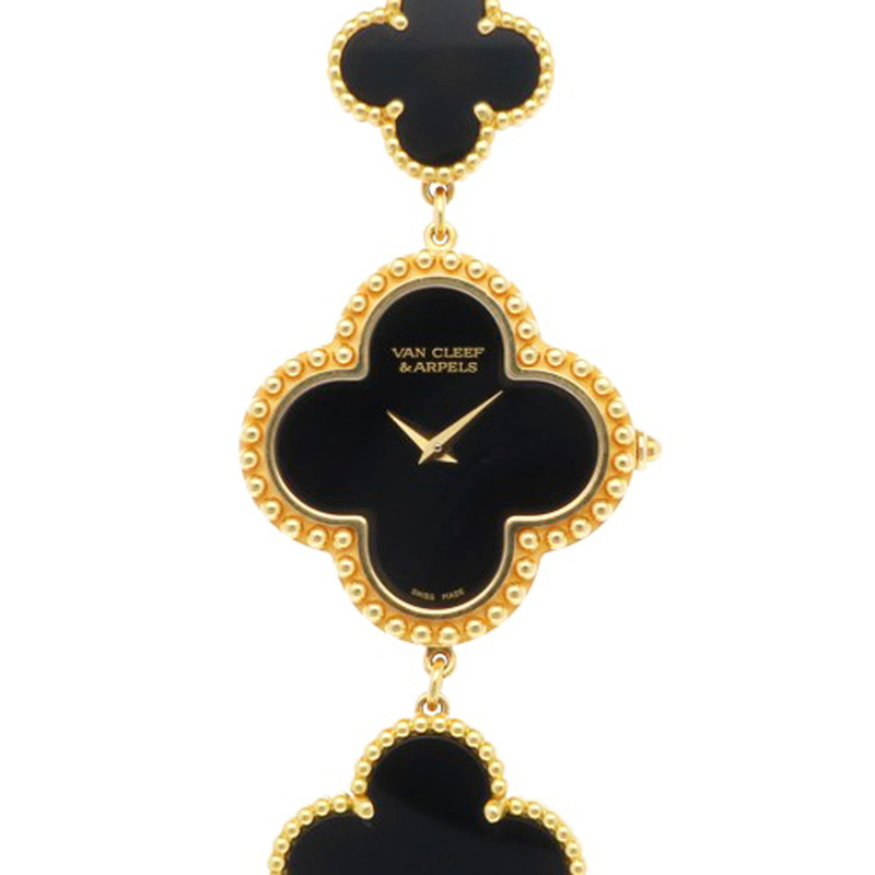 二手梵克雅寶 (Van Cleef & Arpels) 復古 Alhambra 系列腕錶，18K 金，VCAR040R00，石英錶，女士款，縵瑪瑙錶殼-0