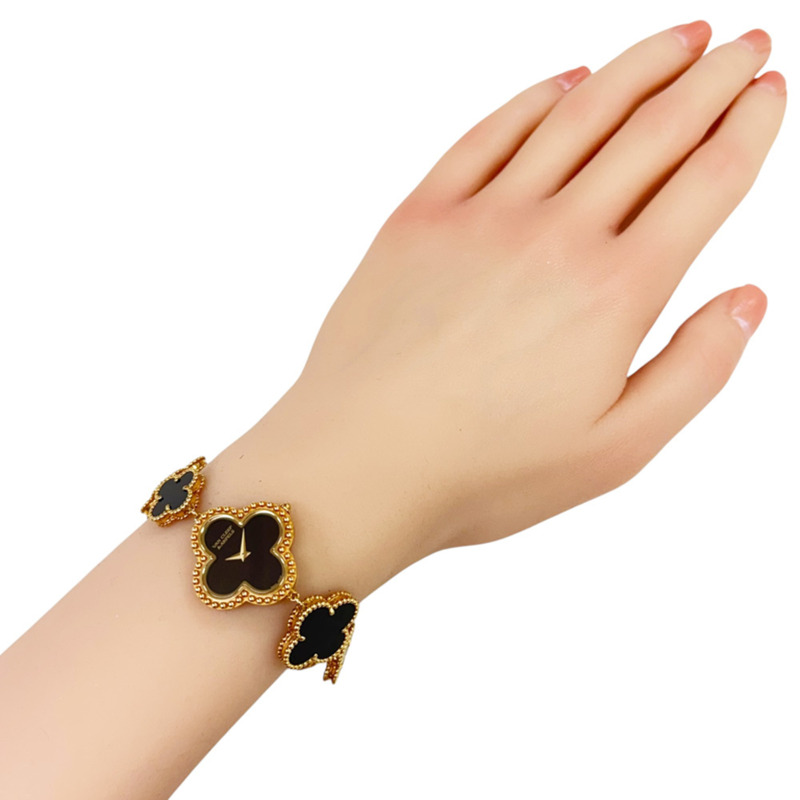 二手梵克雅寶 (Van Cleef & Arpels) 復古 Alhambra 系列腕錶，18K 金，VCAR040R00，石英錶，女士款，縵瑪瑙錶殼-1