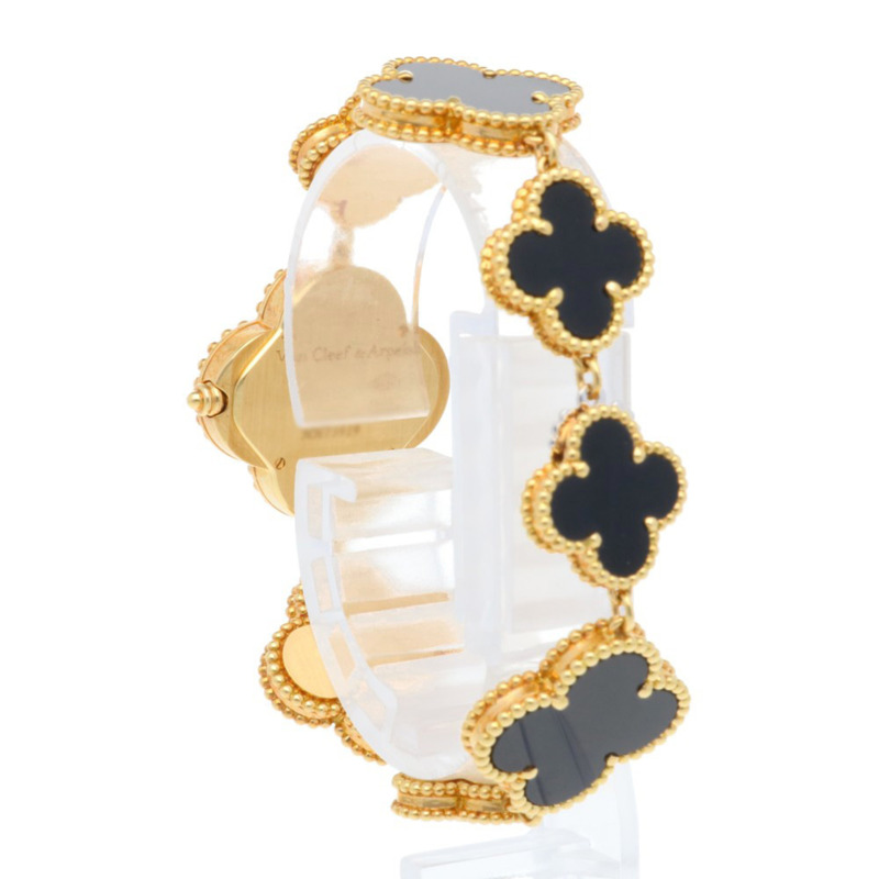 二手梵克雅寶 (Van Cleef & Arpels) 復古 Alhambra 系列腕錶，18K 金，VCAR040R00，石英錶，女士款，縵瑪瑙錶殼-4