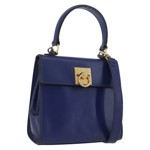 CELINE 手提包 皮革 兩用 藍色 金色 正品 LNZ339V