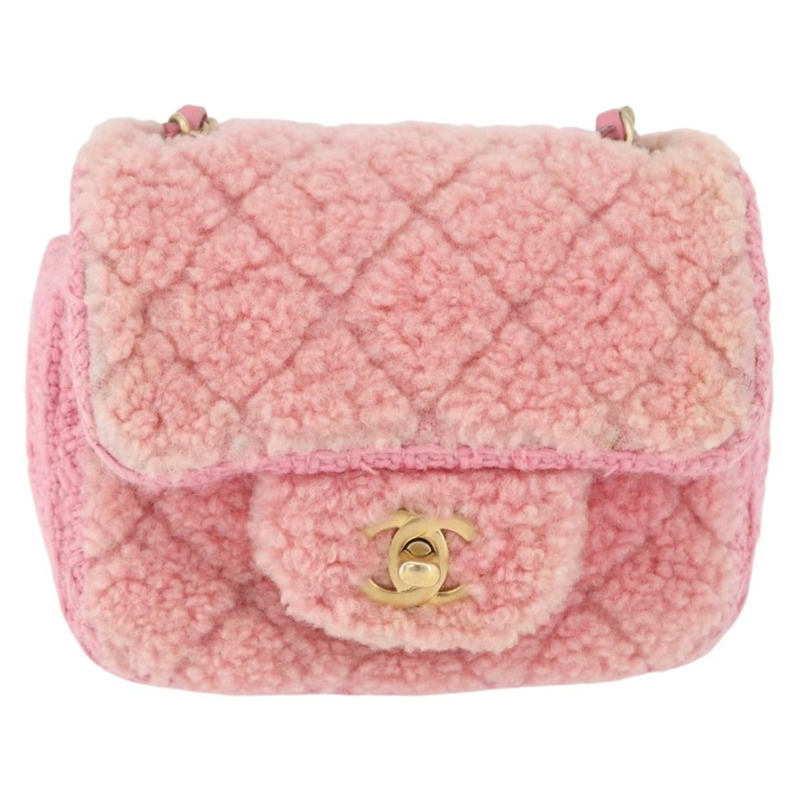 【日本直送】香奈兒迷你絎縫15鏈條肩背包，羊毛材質，粉紅金色雙C標誌，正品編號173407SAM-1