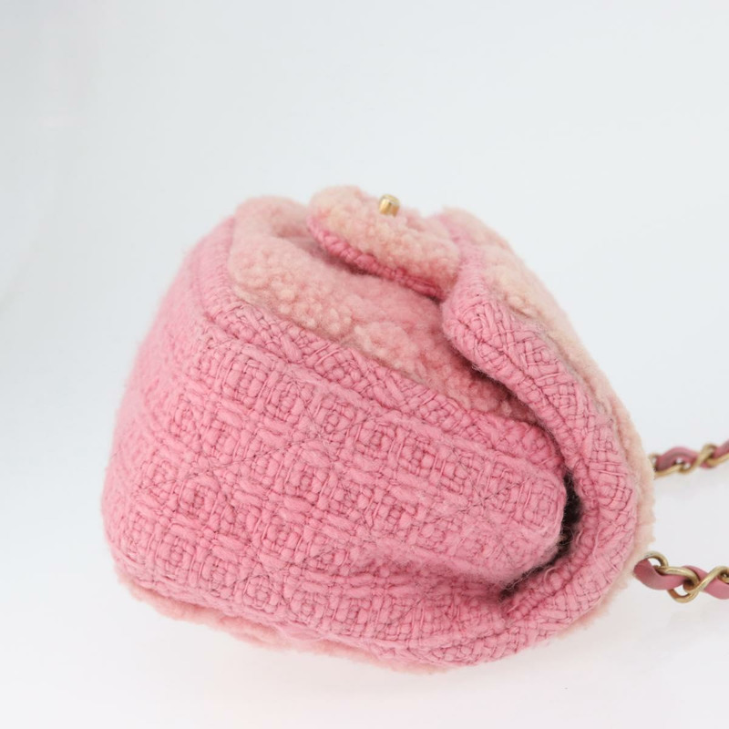 【日本直送】香奈兒迷你絎縫15鏈條肩背包，羊毛材質，粉紅金色雙C標誌，正品編號173407SAM-3