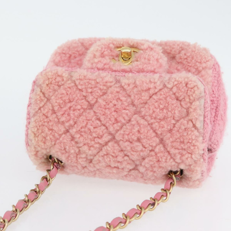 【日本直送】香奈兒迷你絎縫15鏈條肩背包，羊毛材質，粉紅金色雙C標誌，正品編號173407SAM-5