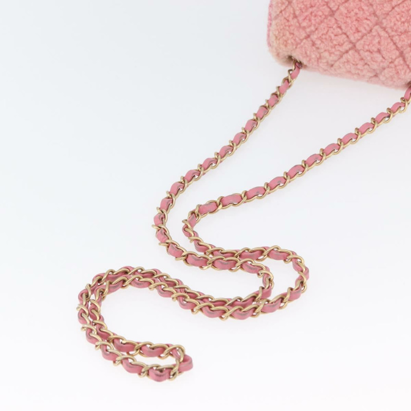 【日本直送】香奈兒迷你絎縫15鏈條肩背包，羊毛材質，粉紅金色雙C標誌，正品編號173407SAM-6