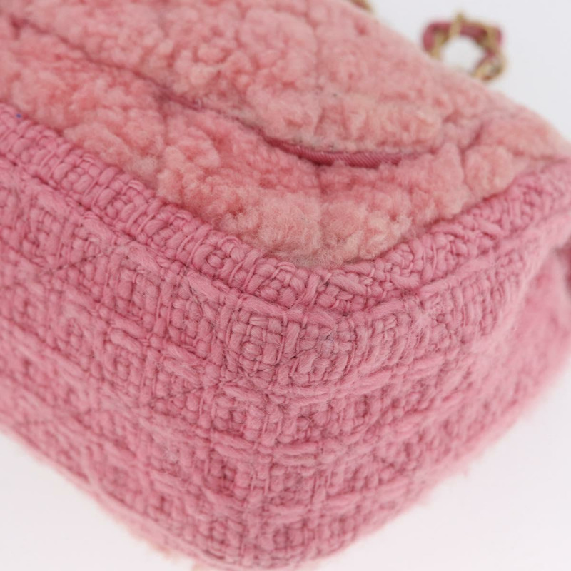 【日本直送】香奈兒迷你絎縫15鏈條肩背包，羊毛材質，粉紅金色雙C標誌，正品編號173407SAM-13