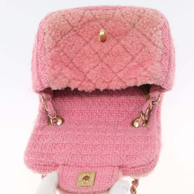 【日本直送】香奈兒迷你絎縫15鏈條肩背包，羊毛材質，粉紅金色雙C標誌，正品編號173407SAM-15