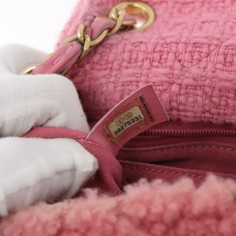 【日本直送】香奈兒迷你絎縫15鏈條肩背包，羊毛材質，粉紅金色雙C標誌，正品編號173407SAM-26